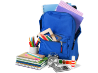 Blue backpack with school supplies